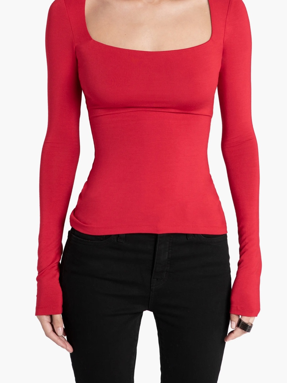 Marcella Square Neck Long Sleeve Top in Red